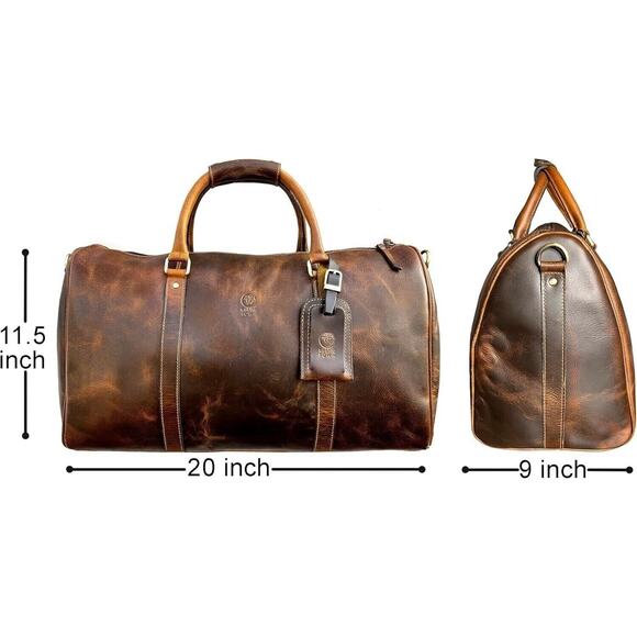 NWT Rustic Tow Handmade Leather Travel Duffle Bag Airplane Under-Seat Carry On - Picture 5 of 6